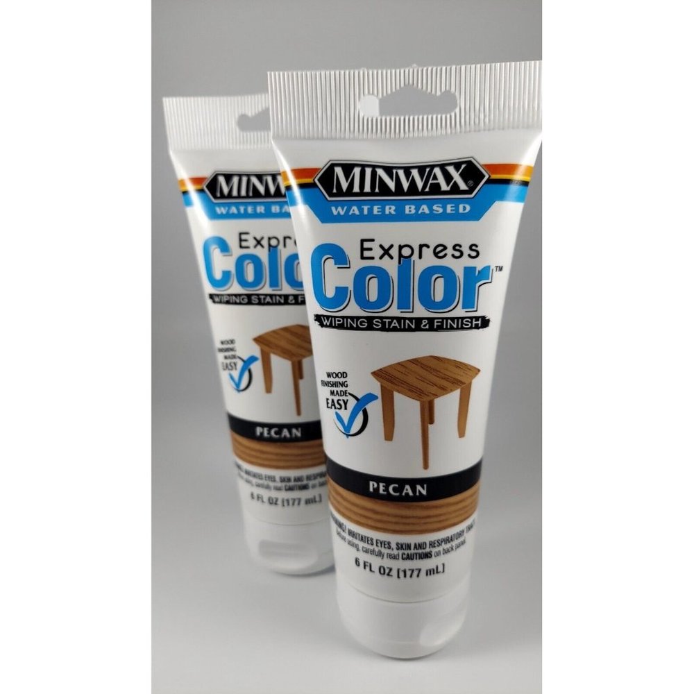 Miniwax Express Color Pecan 6 Oz Water Based 2 Tubes Wiping Stain and Finish HTF